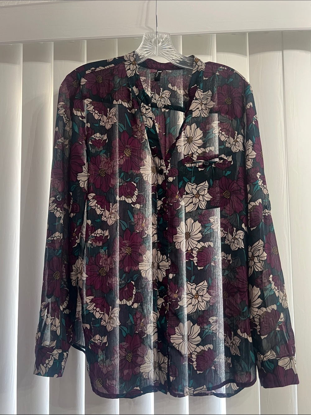 Kut from the Kloth Plum and Ivory Floral Sheer Blouse